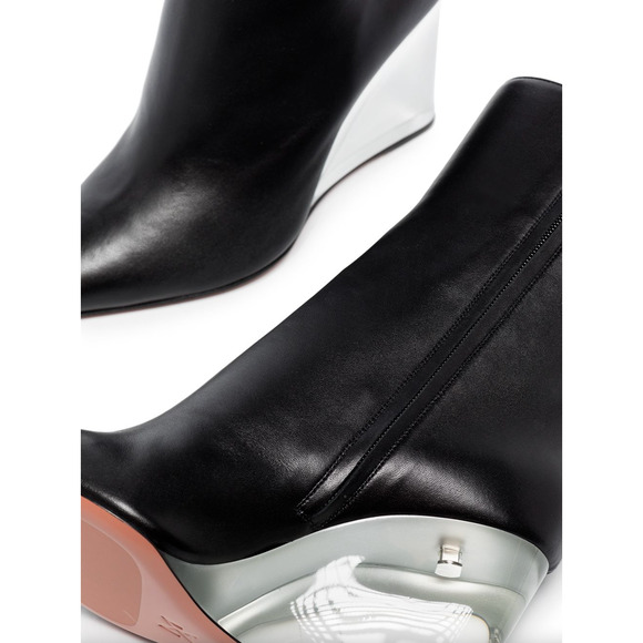 Amina Muaddi Pernille Half Glass Black Leather Clear Wedge Heel Ankle Boot 38.5 - Picture 9 of 13